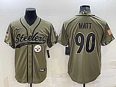 Men's Pittsburgh Steelers #90 TJ Watt Olive 2022 Salute to Service Cool Base Stitched Baseball Jersey,baseball caps,new era cap wholesale,wholesale hats